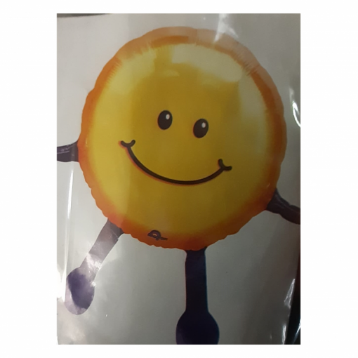 Balão redondo amarelo sorridente com perninhas pretas