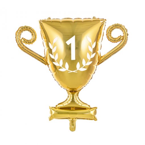 Balão dourado em forma de troféu com número 1 e coroa de louros