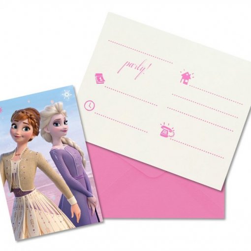 Convite de festa infantil Frozen com envelope rosa