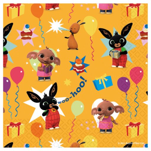 Papel de embrulho amarelo com personagens animados e balões coloridos