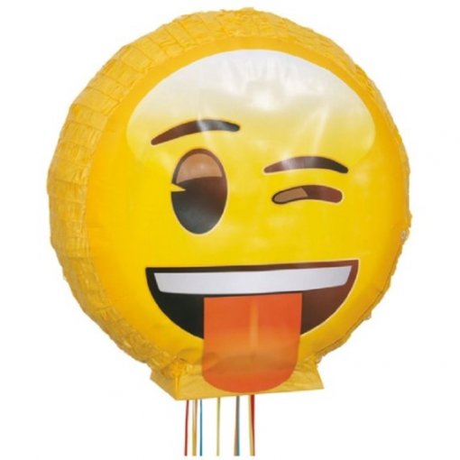 Balão emoji amarelo com língua de fora e olhos a piscar