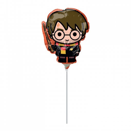 Balão metálico do personagem Harry Potter com varinha e óculos,