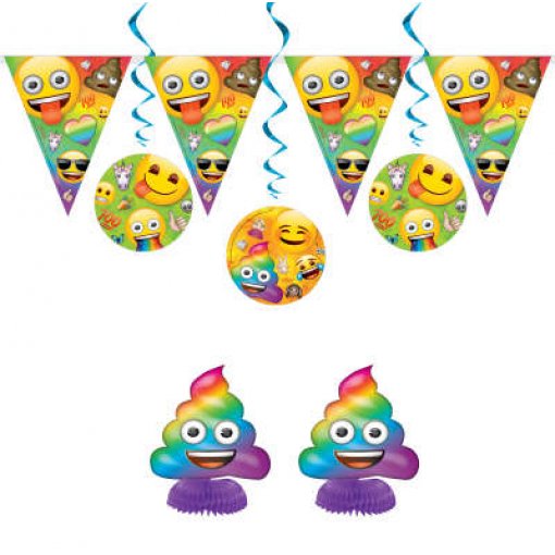 Conjunto de decoração com emojis e enfeites de aniversário coloridos