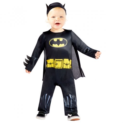 Fato infantil Batman com capa e máscara pretos em criança