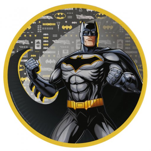 Imagem redonda do Batman com fundo cinzento e amarelo