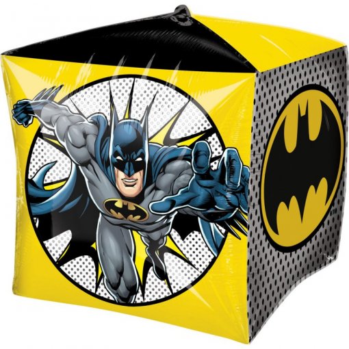 Cubo plástico decorado com Batman em cores amarelo, preto e cinzento