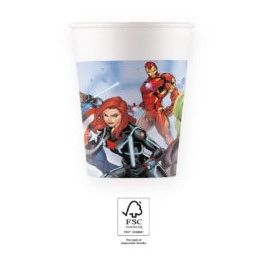 Copo de papel dos Vingadores com selo FSC