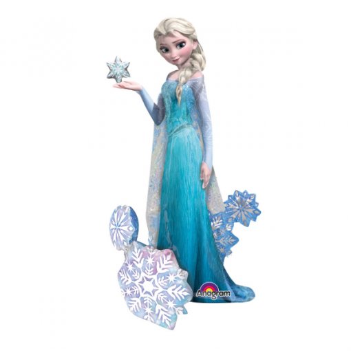 Estátua da personagem Elsa do Frozen com vestido azul e flocos de neve