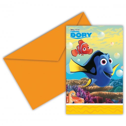 Cartão colorido de Finding Dory com envelope laranja