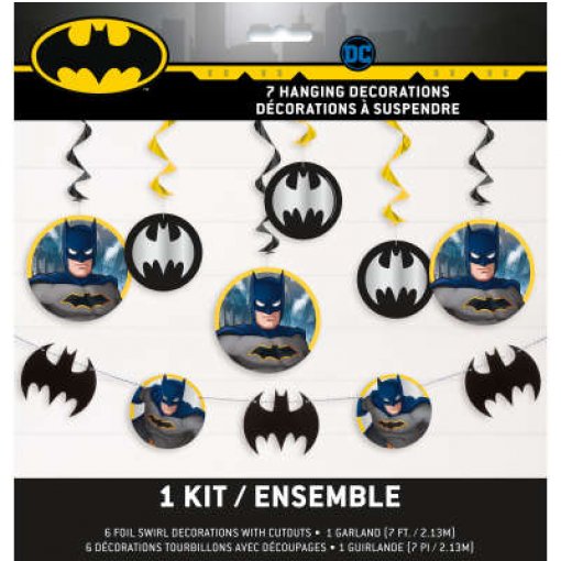 Kit de decoração suspensa Batman com 7 peças coloridas e embalamento branco
