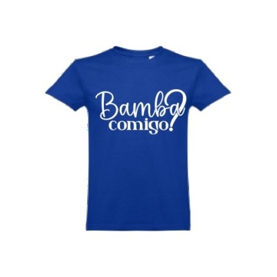 T-shirt azul com texto branco Bamba comigo! à frente