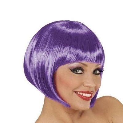 Peruca sintética roxa estilo bob com franja