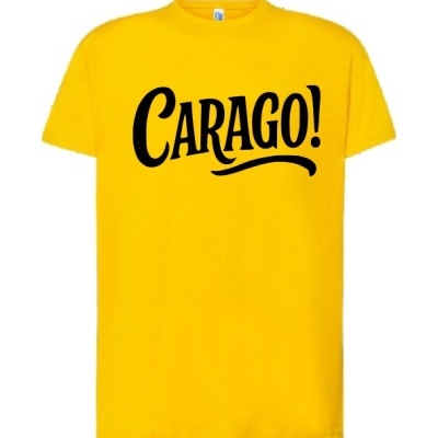 T-shirt amarela com estampa preta CARAGO!