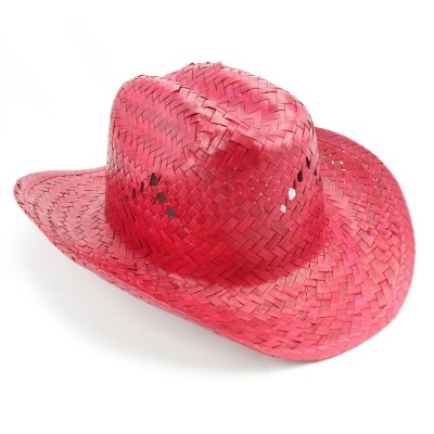 Chapéu cowboy vermelho de palha trançada