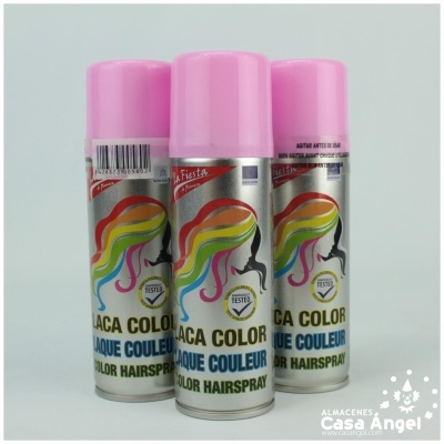 Três latas de laca colorida para cabelo em spray com tampas cor-de-rosa