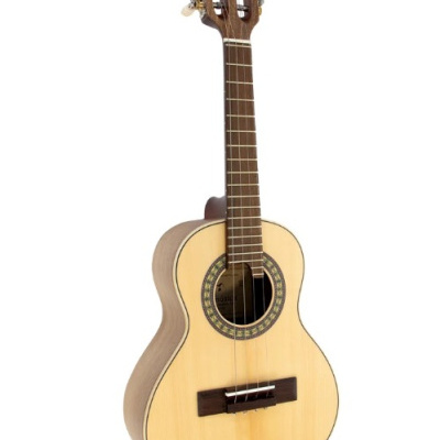 Violão acústico de madeira clara com detalhes em madeira escura