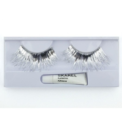 Pestanas postiças prateadas metálicas com adesivo SKAREL