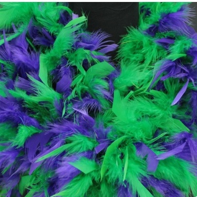 Penas verdes e roxas decorativas sobre fundo preto