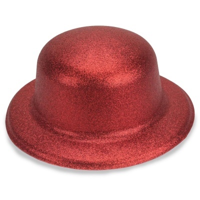 Chapéu vermelho brilhante tipo coco com glitter