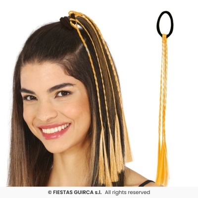 Elástico de cabelo com tiras amarelas e bege