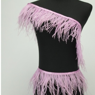 Faixa decorativa rosa claro com plumas num manequim preto