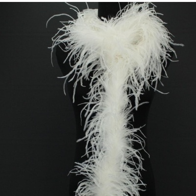 Manequim preto com acessório branco de penas longo e delicado