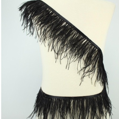 Acessórios de franjas de penas pretas em manequim branco
