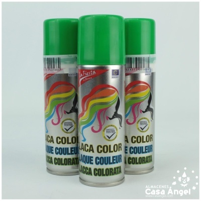 Três latas de spray para cabelo colorido com tampas verdes