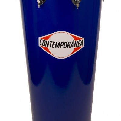 Conga azul metálica com aro cromado e texto CONTEMPORÂNEA