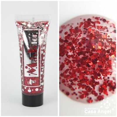 Tubo de glitter vermelho em gel transparente marca MISS RIBBON