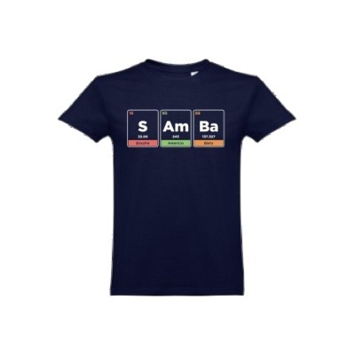 T-shirt azul escuro com símbolos químicos impressos