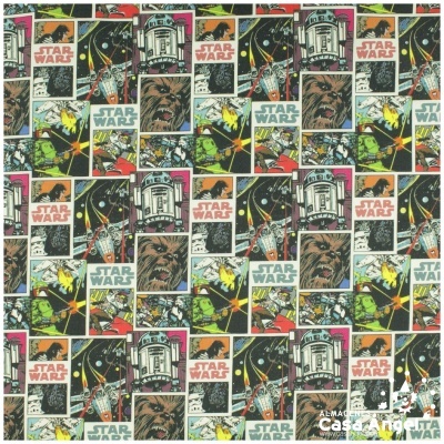 Padrão de imagens Star Wars estilo banda desenhada com personagens e texto