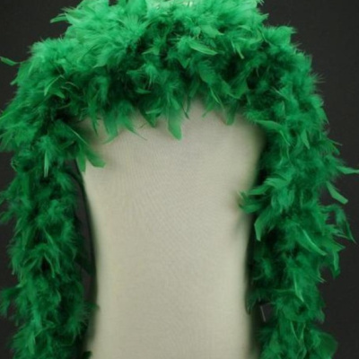 Lenço verde de plumas pendurado sobre fundo preto