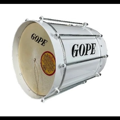 Tambor branco com estrutura metal prateado e logo GOPE
