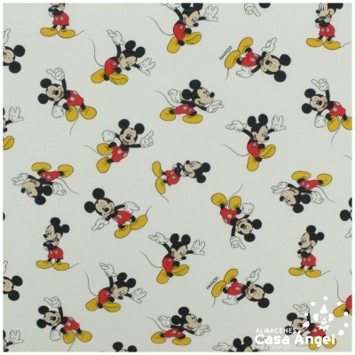 Estampa Mickey Mouse em várias poses em fundo branco com logótipo Casa Angel