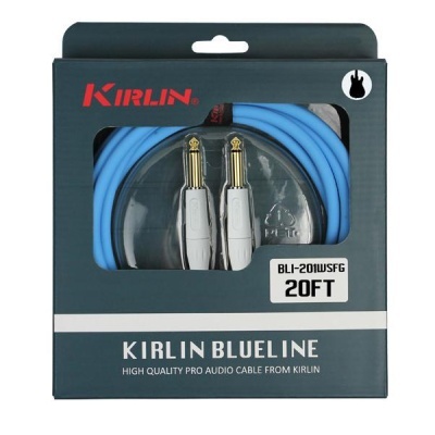 Cabo de áudio azul Kirlin Blueline com conectores jack em embalagem preta