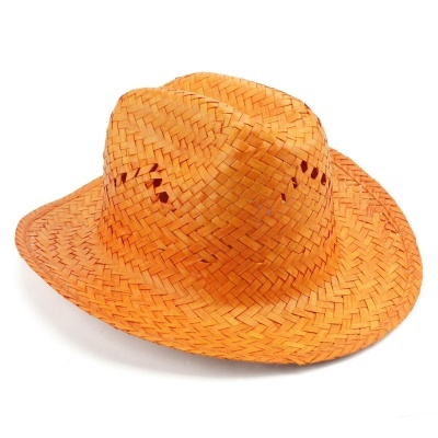 Chapéu laranja trançado em palha com abas largas