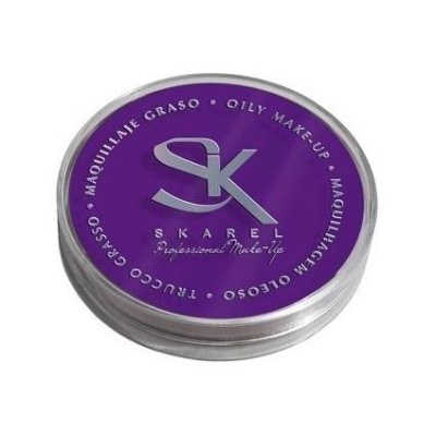 Lata prateada com tampa roxa de maquilhagem SKAREL para maquilhagem oleosa