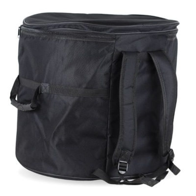 Mochila preta de tecido sintético com fecho superior e alças acolchoadas