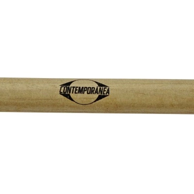 Baqueta musical de madeira com cabeça amarela e texto preto