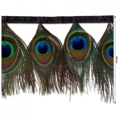 Franja decorativa com penas de pavão naturais e fita preta