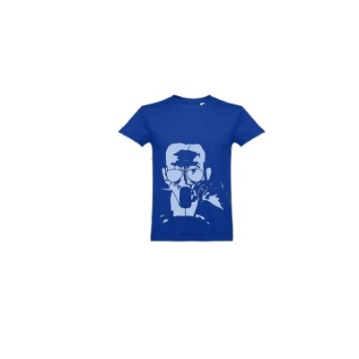 T-shirt azul com estampa estilizada de rosto masculino