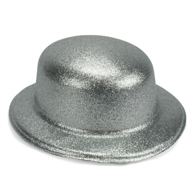 Chapéu tipo coco prateado com glitter
