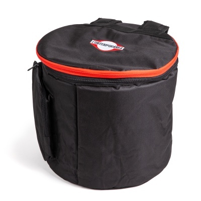 Mochila preta com fecho vermelho e logótipo CONTEMPORÂNEA