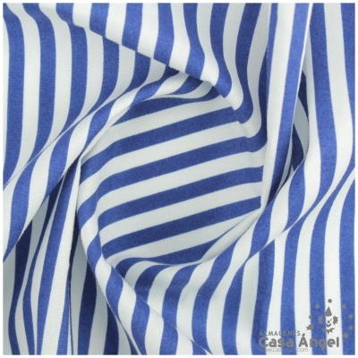 Tecido riscado azul e branco com logótipo Casa Angel