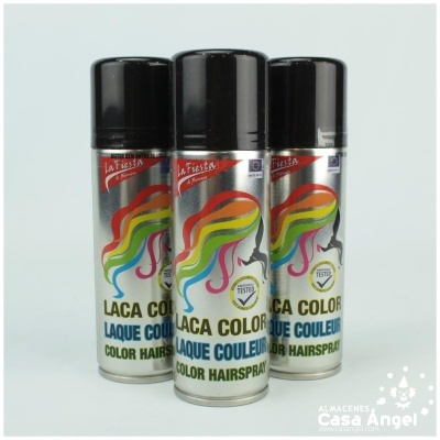 Latasa de spray para cabelo colorido com tampa preta e design colorido