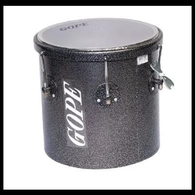 Tambor de percussão preto Gope com texto impresso e ferragens metálicas