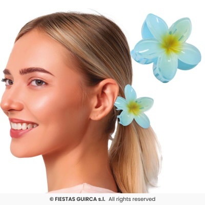 prendedor de cabelo com flores azuis