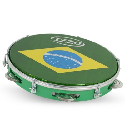 Pandeiro verde com bandeira do Brasil e marca IZZO