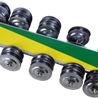 Instrumento musical tamborim amarelo e verde com pratos metálicos e texto CONTEMPORÂNEA